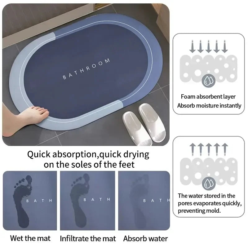 Absorbent Bath Mat Anti-slip Shower Rug for Home Floormat Quick Drying Kitchen Entrance Doormat Perfect for Bath tub Carpet