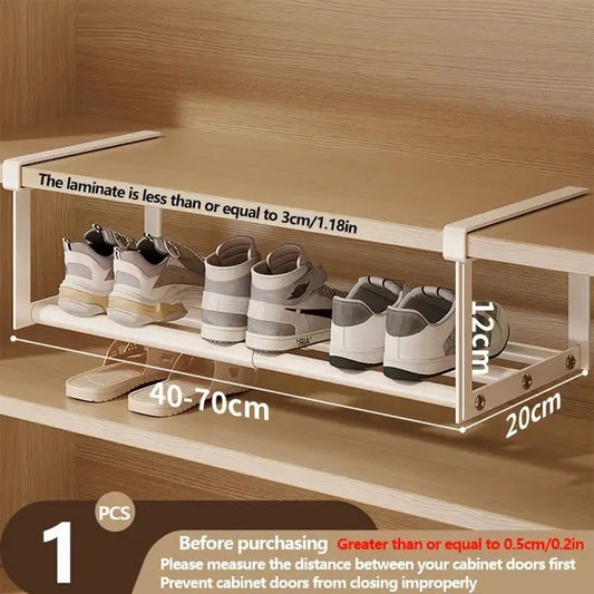Adjustable And Expandable Shoe Rack, Stackable Iron Shoe Rack, Space Saving Hanging Rack, Suitable For Home Shoe Cabinet Storage, Bottom Basket, Wardrobe, Cabinet, Bathroom Sink C