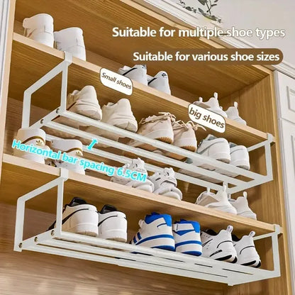 Adjustable And Expandable Shoe Rack, Stackable Iron Shoe Rack, Space Saving Hanging Rack, Suitable For Home Shoe Cabinet Storage, Bottom Basket, Wardrobe, Cabinet, Bathroom Sink C