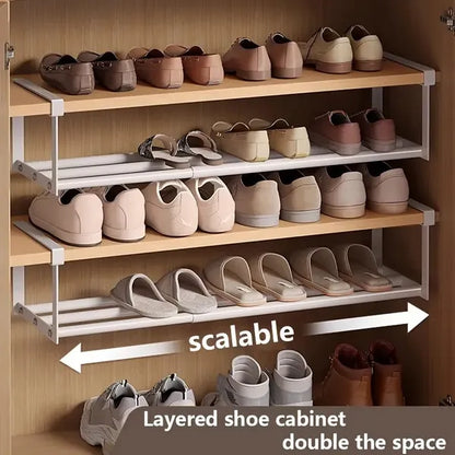 Adjustable And Expandable Shoe Rack, Stackable Iron Shoe Rack, Space Saving Hanging Rack, Suitable For Home Shoe Cabinet Storage, Bottom Basket, Wardrobe, Cabinet, Bathroom Sink C