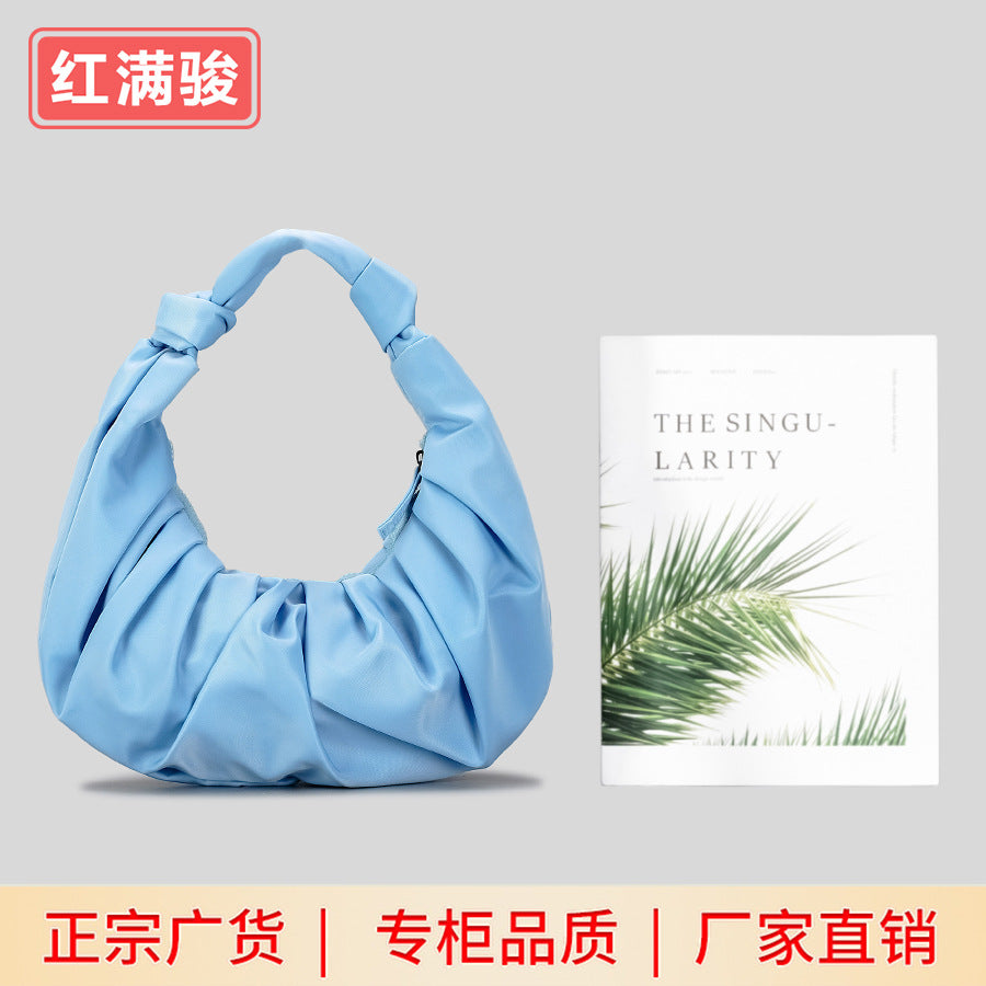 Spring and summer all-match nylon pleated cloud underarm bag women's fashionable simple handbag niche design shoulder bag cross-border