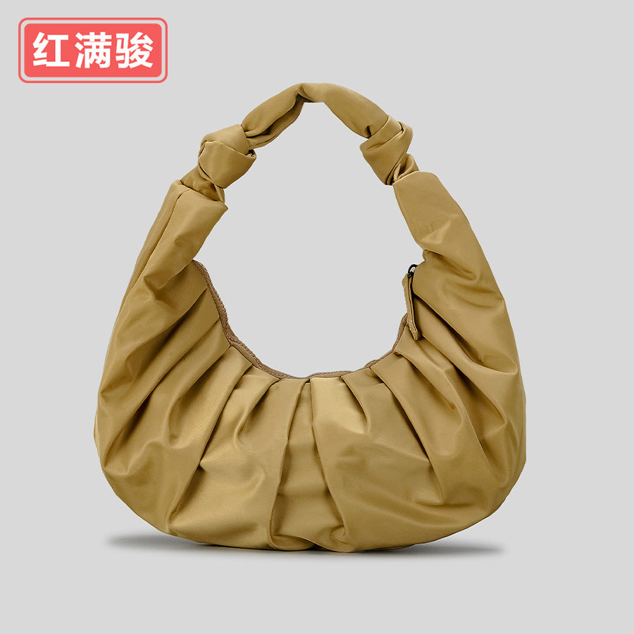 Spring and summer all-match nylon pleated cloud underarm bag women's fashionable simple handbag niche design shoulder bag cross-border