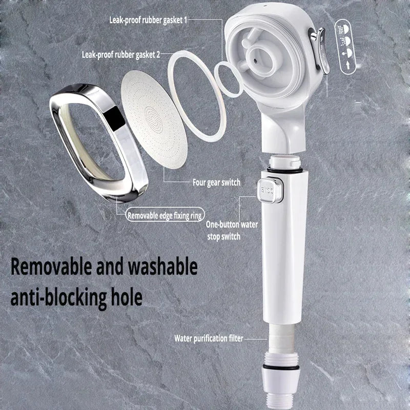 Adjustable High Pressure Shower Head Water Saving 3 Modes One-Key Stop Water Massage Sprayer for Bathroom Accessories