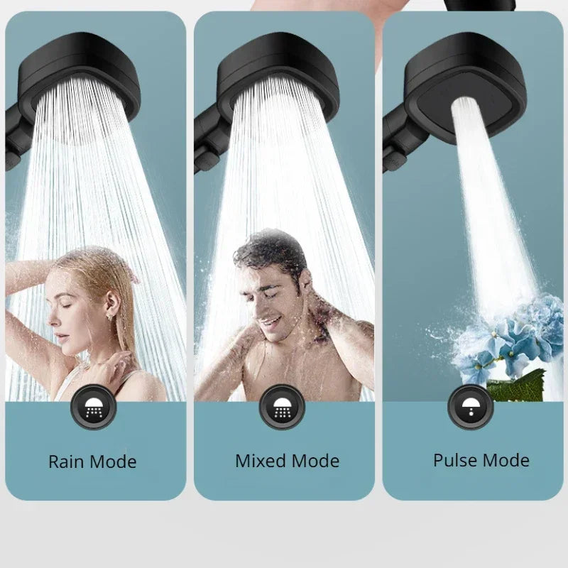 Adjustable High Pressure Shower Head Water Saving 3 Modes One-Key Stop Water Massage Sprayer for Bathroom Accessories