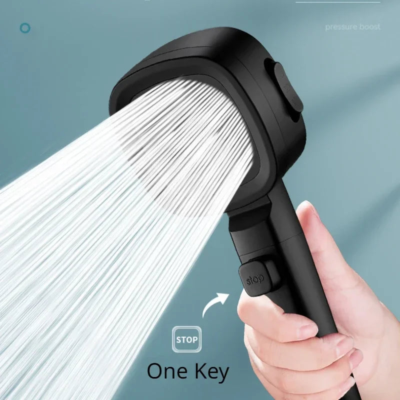 Adjustable High Pressure Shower Head Water Saving 3 Modes One-Key Stop Water Massage Sprayer for Bathroom Accessories