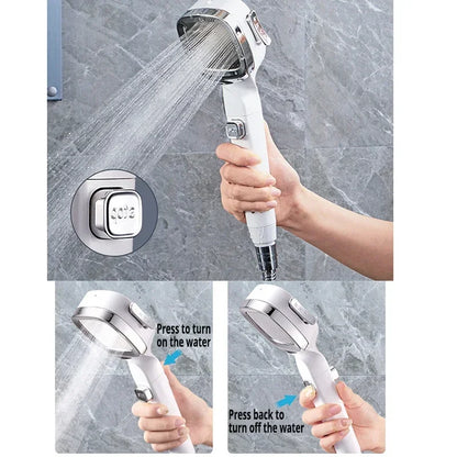 Adjustable High Pressure Shower Head Water Saving 3 Modes One-Key Stop Water Massage Sprayer for Bathroom Accessories