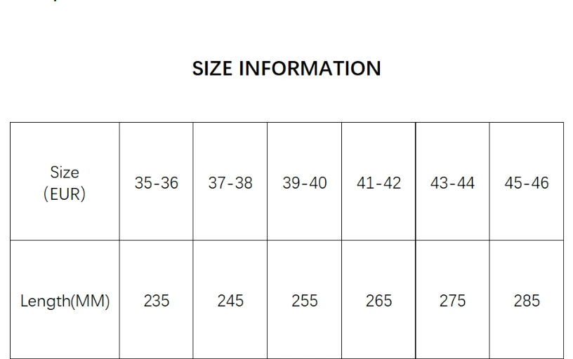 Massage Shoe Insoles Size information